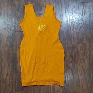 Mustard Yellow Sleeveless Mini Dress with Embroidered Logo